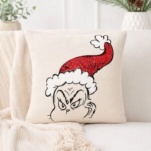 🆕 Pottery Barn Teen Grinch red sequin pillow case cover (no insert) - Dr. Seuss